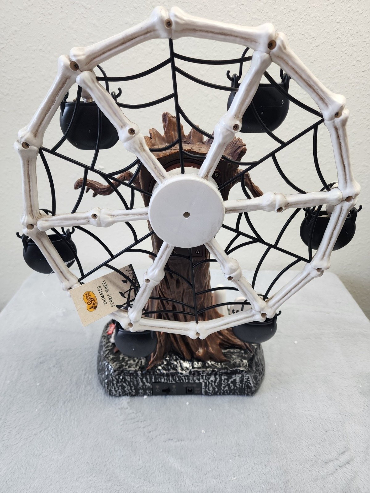 Rotating Halloween Ghost Tree Ferris Wheel Table Decor, LED Light Up Skeleton Spider Web Spooky Figurine with Sound-Definedeco