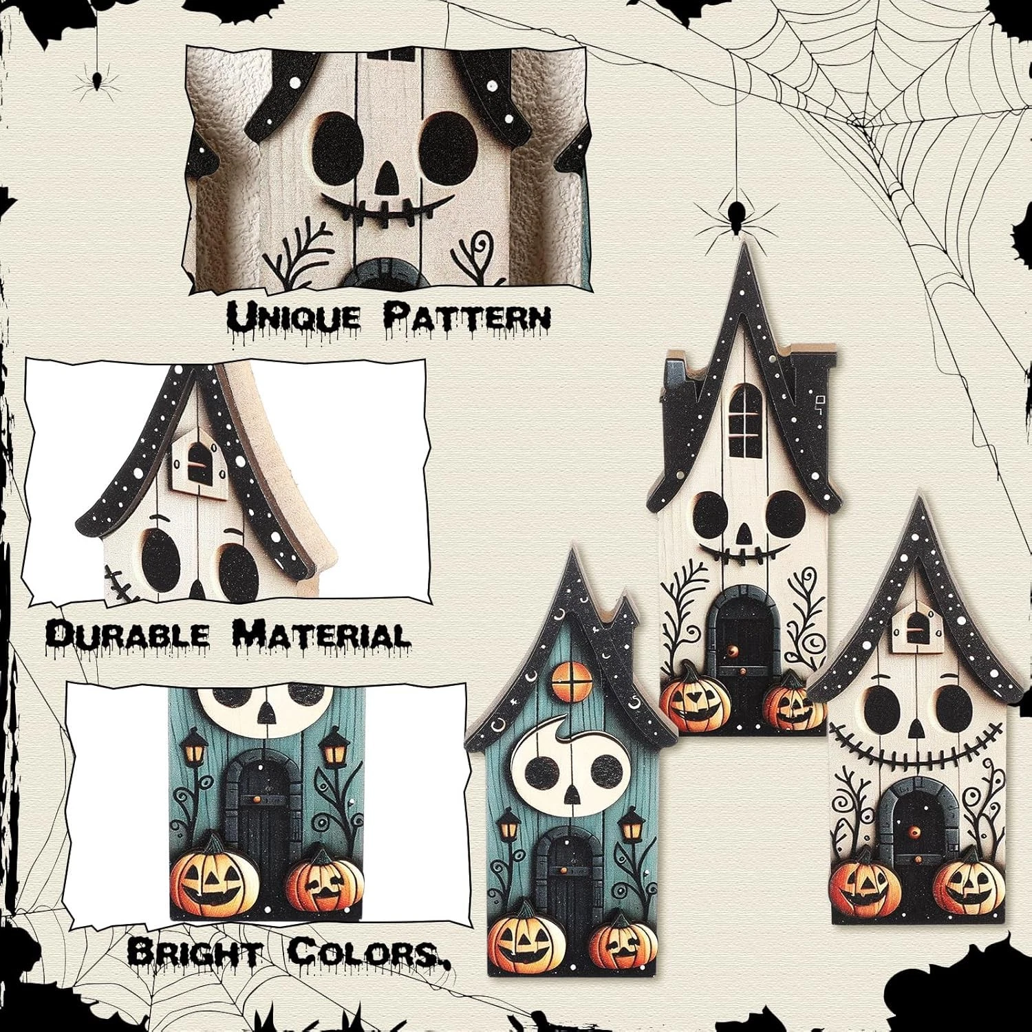 3Pc Halloween Wooden Block Signs Haunted House Pumpkin Ghost Rustic Table Decor-Definedeco