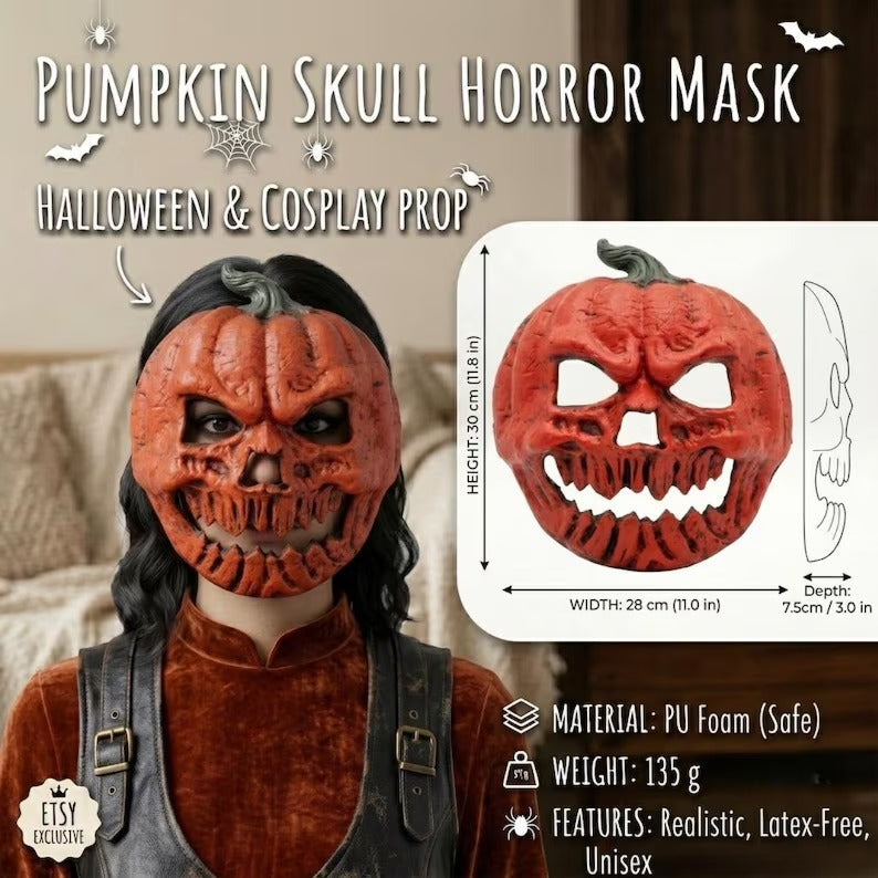 🎃The Evil Jack-O'-Lantern🎃 Premium Pumpkin Skull Horror Mask-Definedeco
