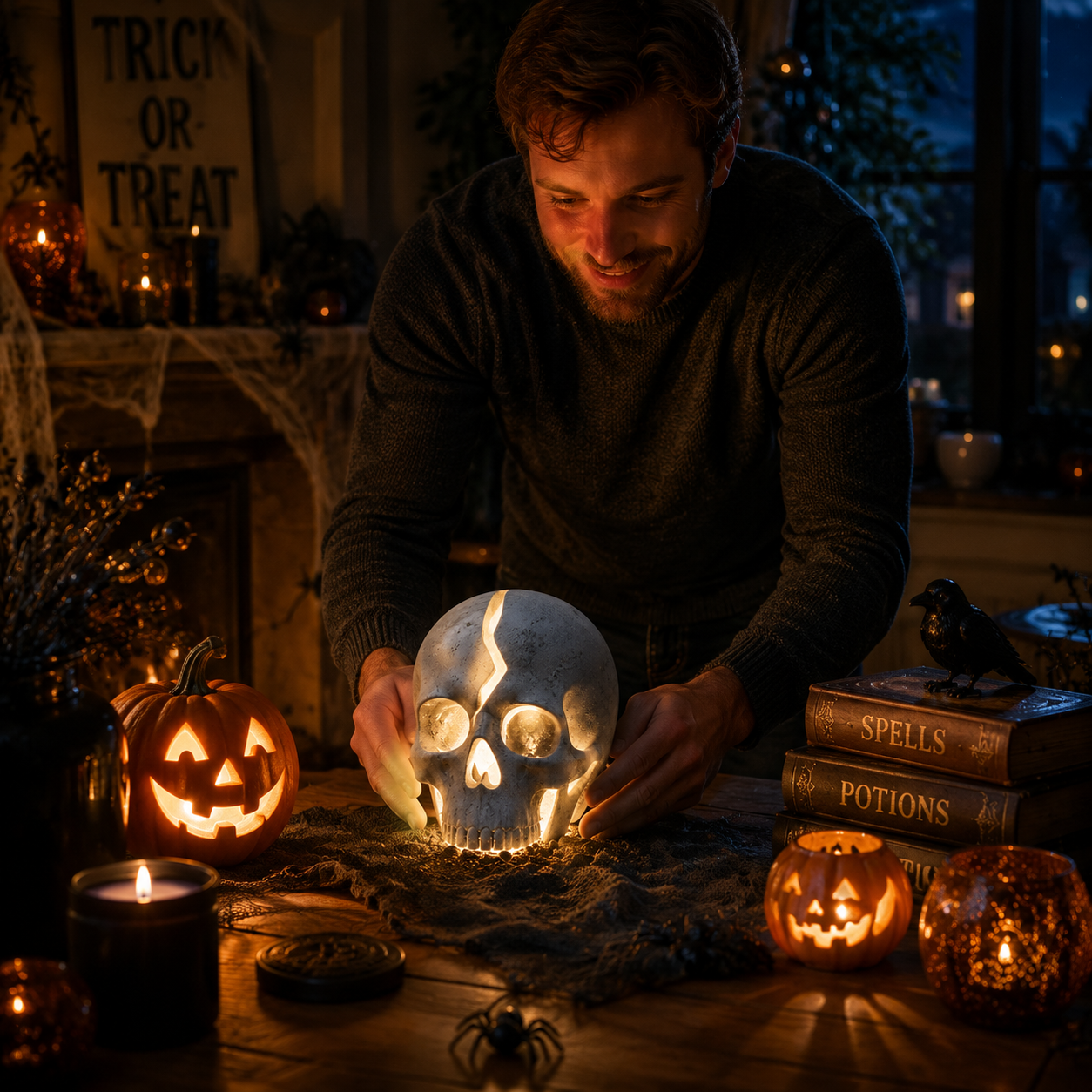 Solar Cracked Skull Garden Light for Halloween Yard, Porch & Garden Decor-Definedeco