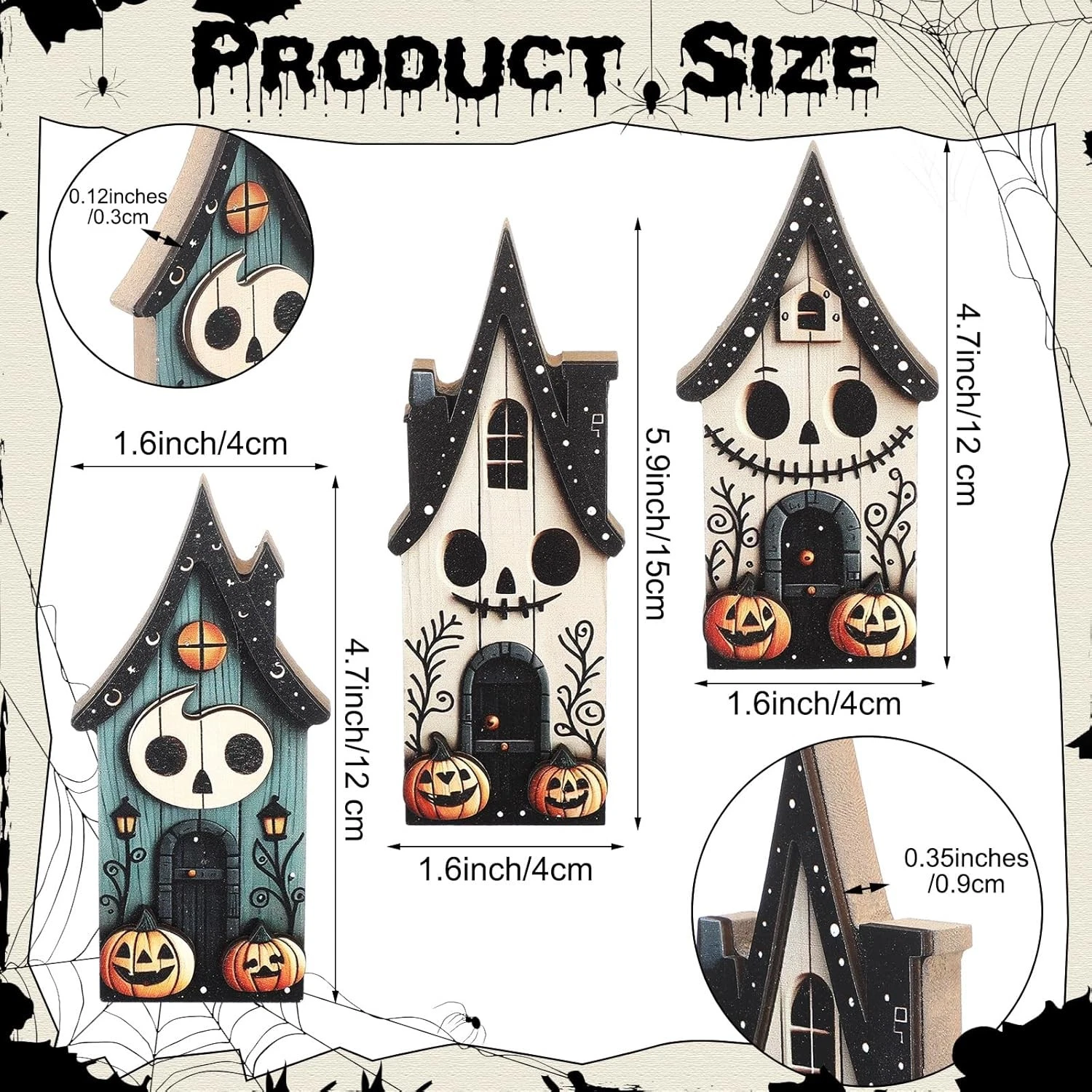 3Pc Halloween Wooden Block Signs Haunted House Pumpkin Ghost Rustic Table Decor-Definedeco
