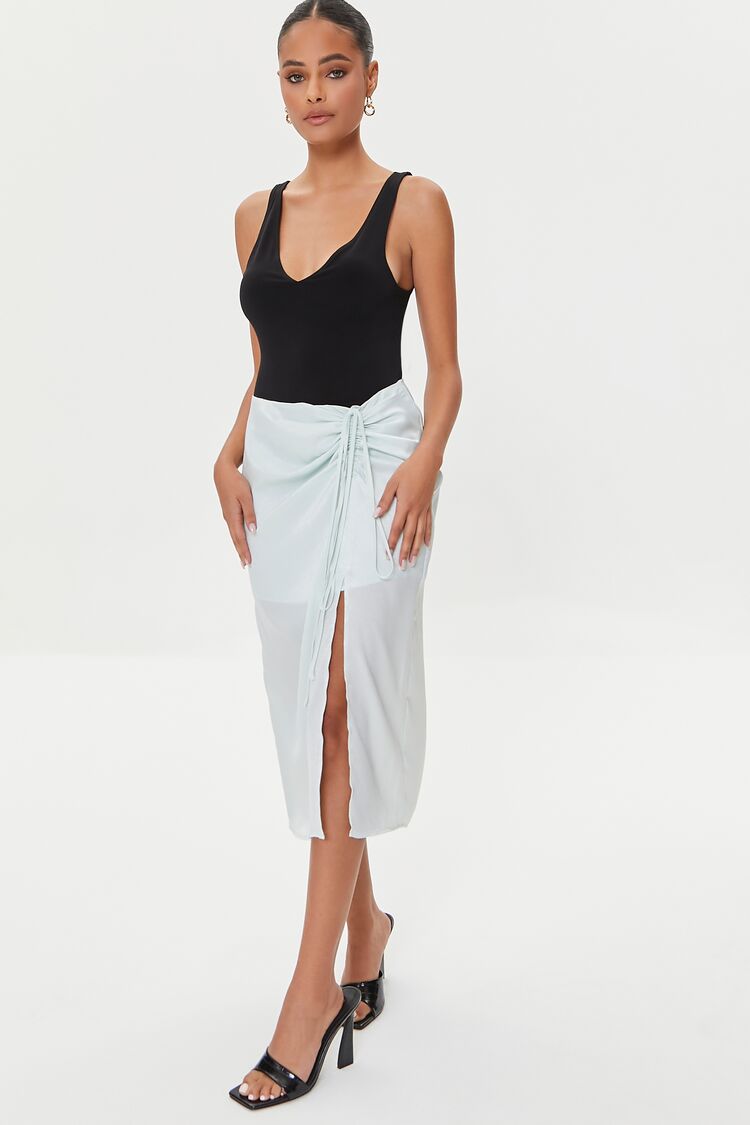 Satin Ruched Drawstring Skirt