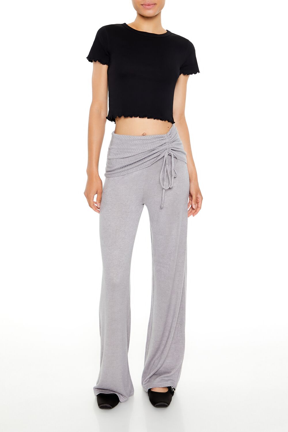 Ruched Drawstring Foldover Pants