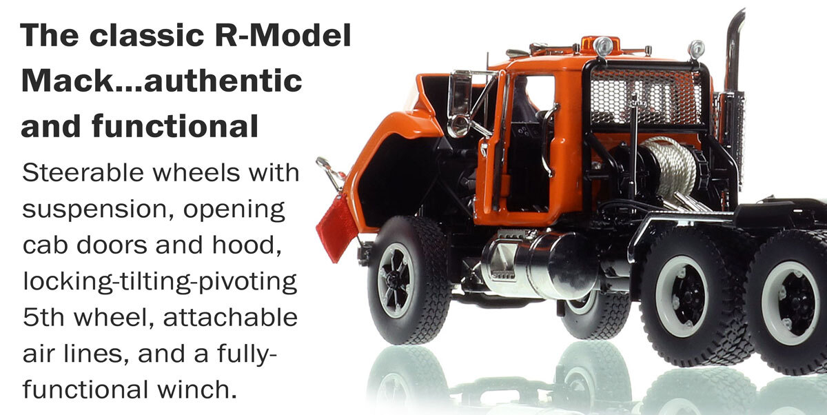 Functionality of Mack R600 Tandem Axle Tractor - Orange 2010 over Black