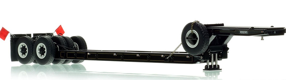 1:50 scale model of 1950s Rogers 90-Ton Beam Trailer - Black with Gold Pinstripes