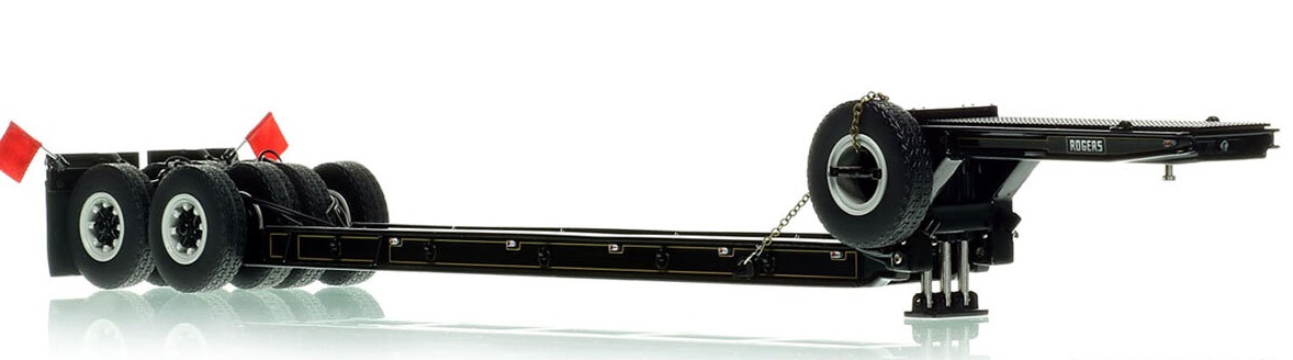 1:50 scale model of 1950s Rogers 90-Ton Beam Trailer - Black with Gold Pinstripes