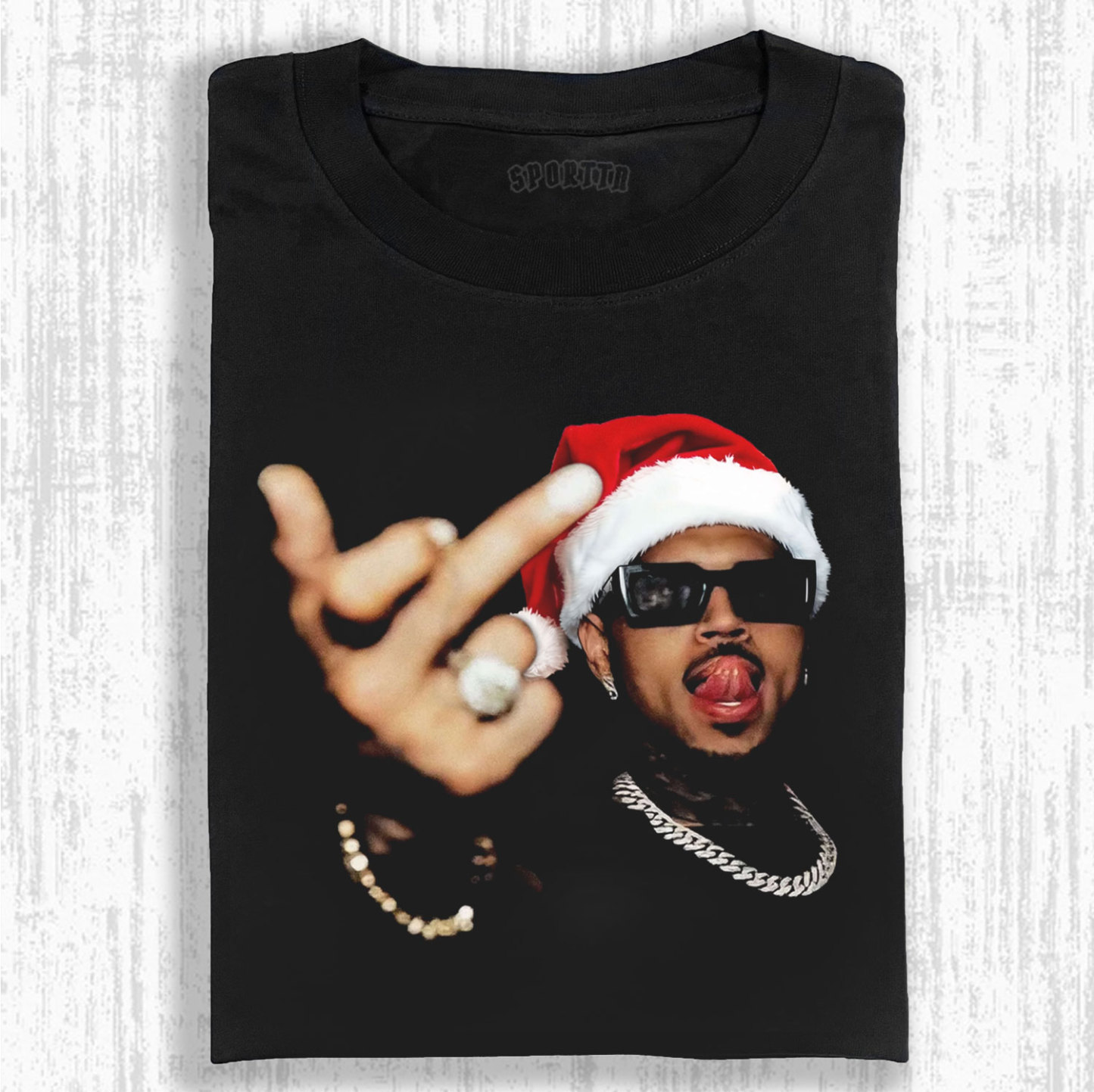 CHRIS BROWN WEARING A SANTA HAT T-SHIRT & LONG SLEEVES & HOODIES