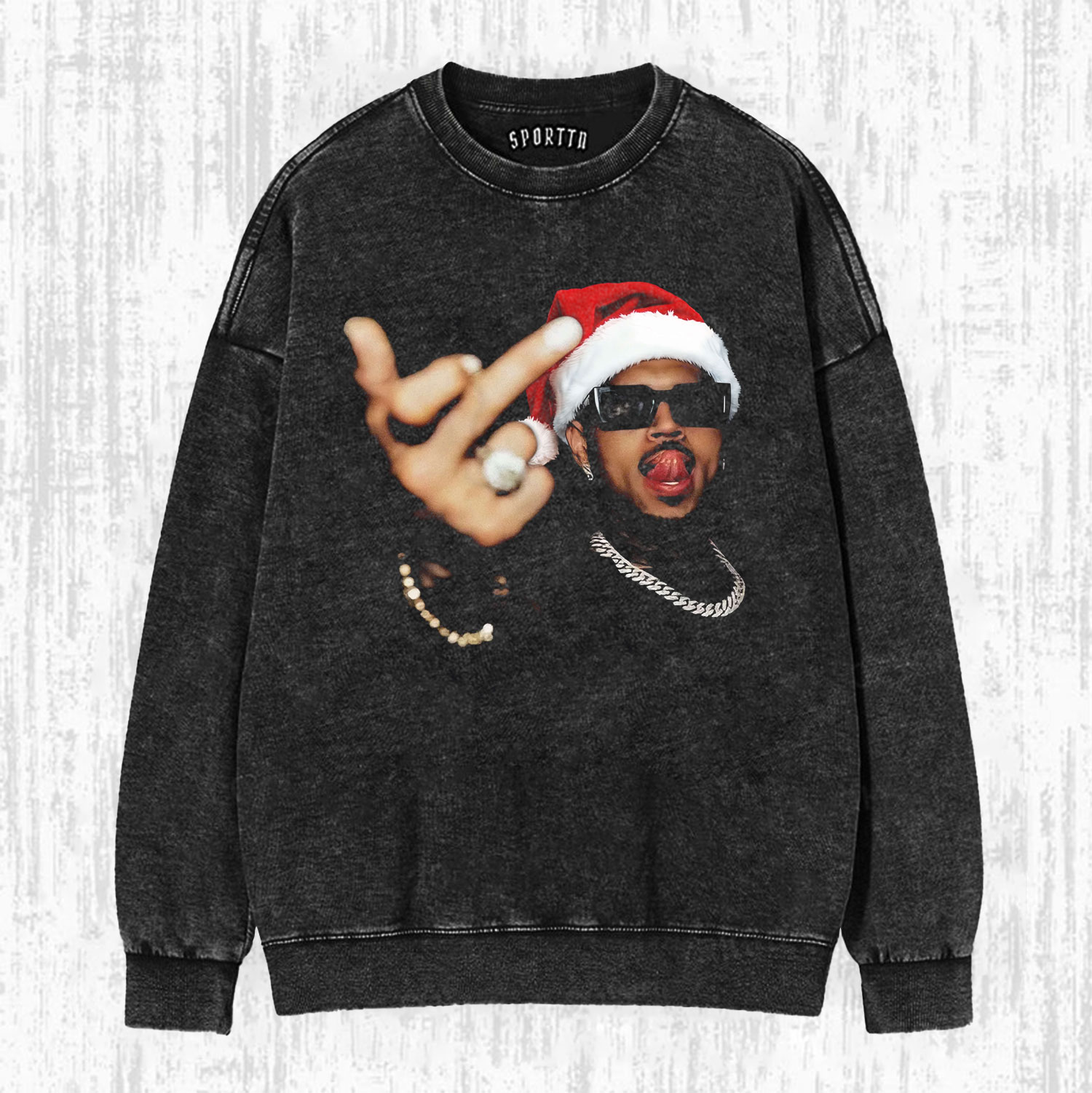 CHRIS BROWN WEARING A SANTA HAT T-SHIRT & LONG SLEEVES & HOODIES
