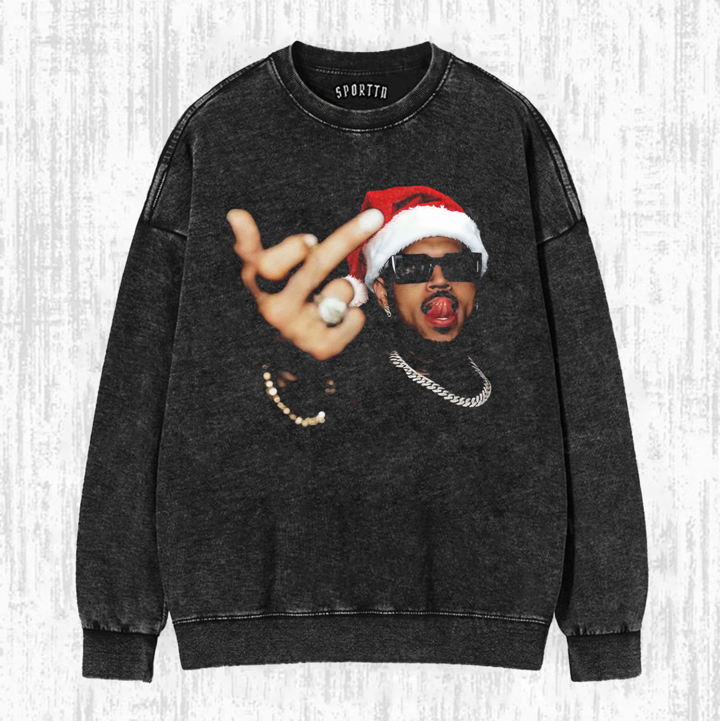 CHRIS BROWN WEARING A SANTA HAT T-SHIRT & LONG SLEEVES & HOODIES