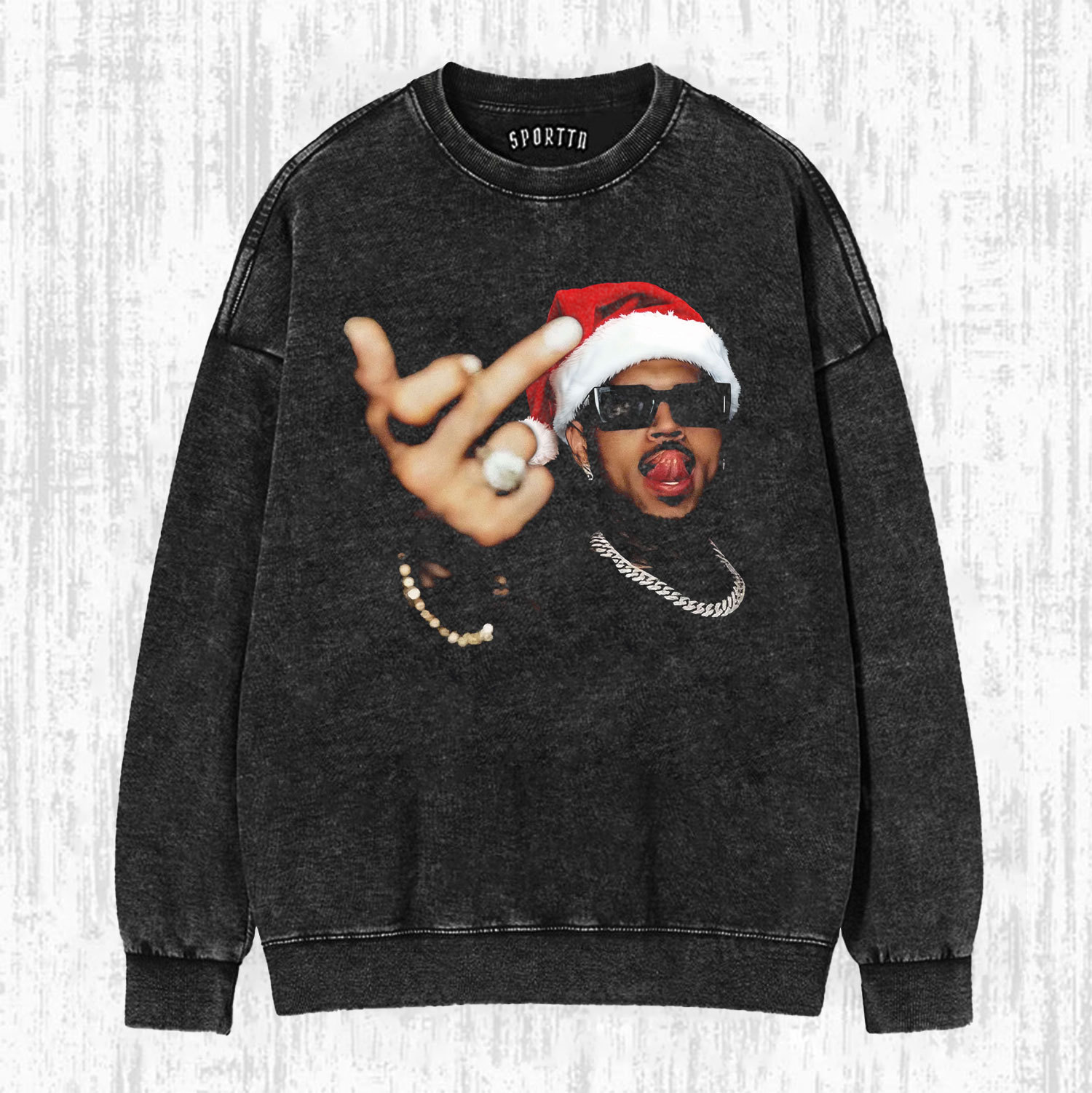 CHRIS BROWN WEARING A SANTA HAT T-SHIRT & LONG SLEEVES & HOODIES