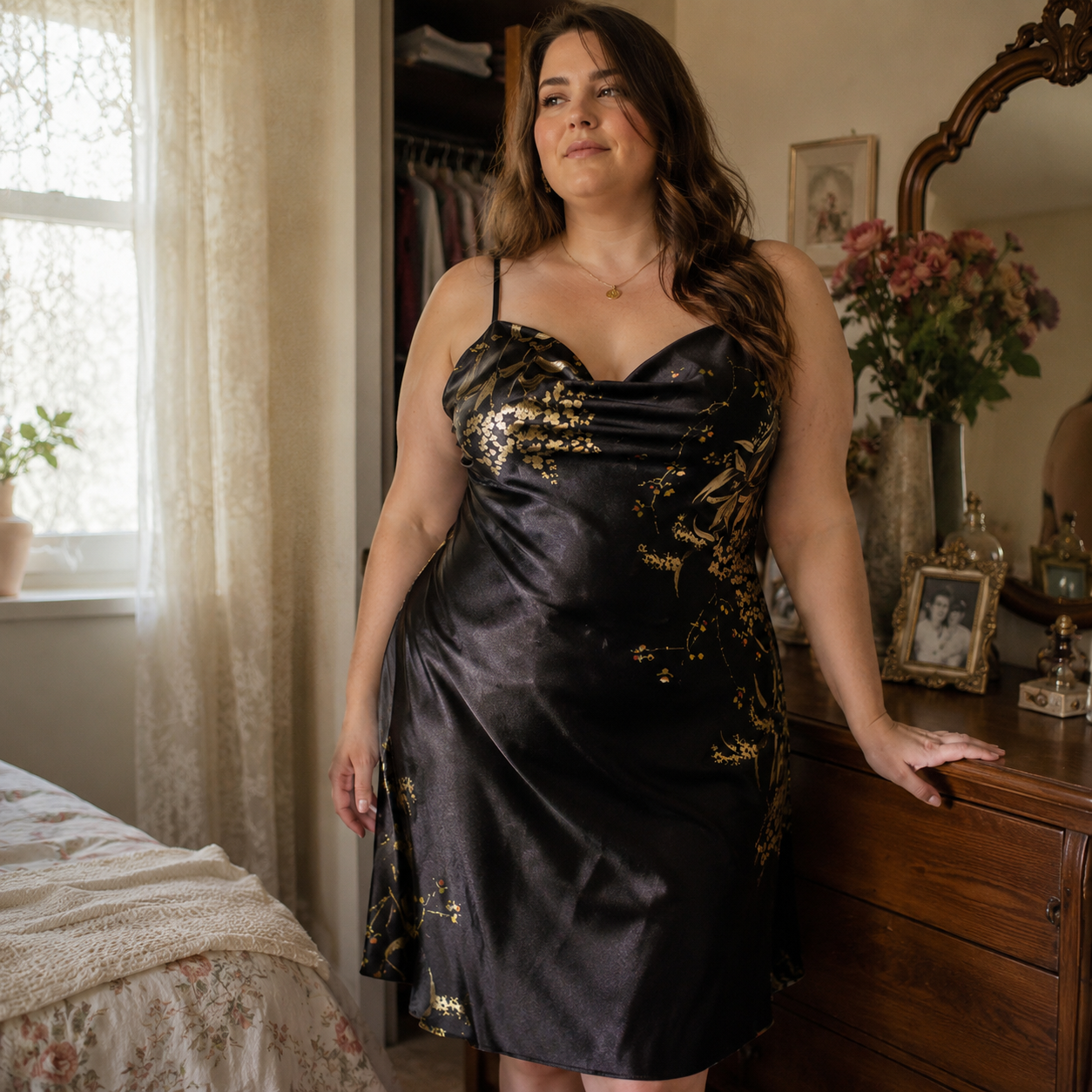 Midnight Bloom Satin Nightdress 🌙✨