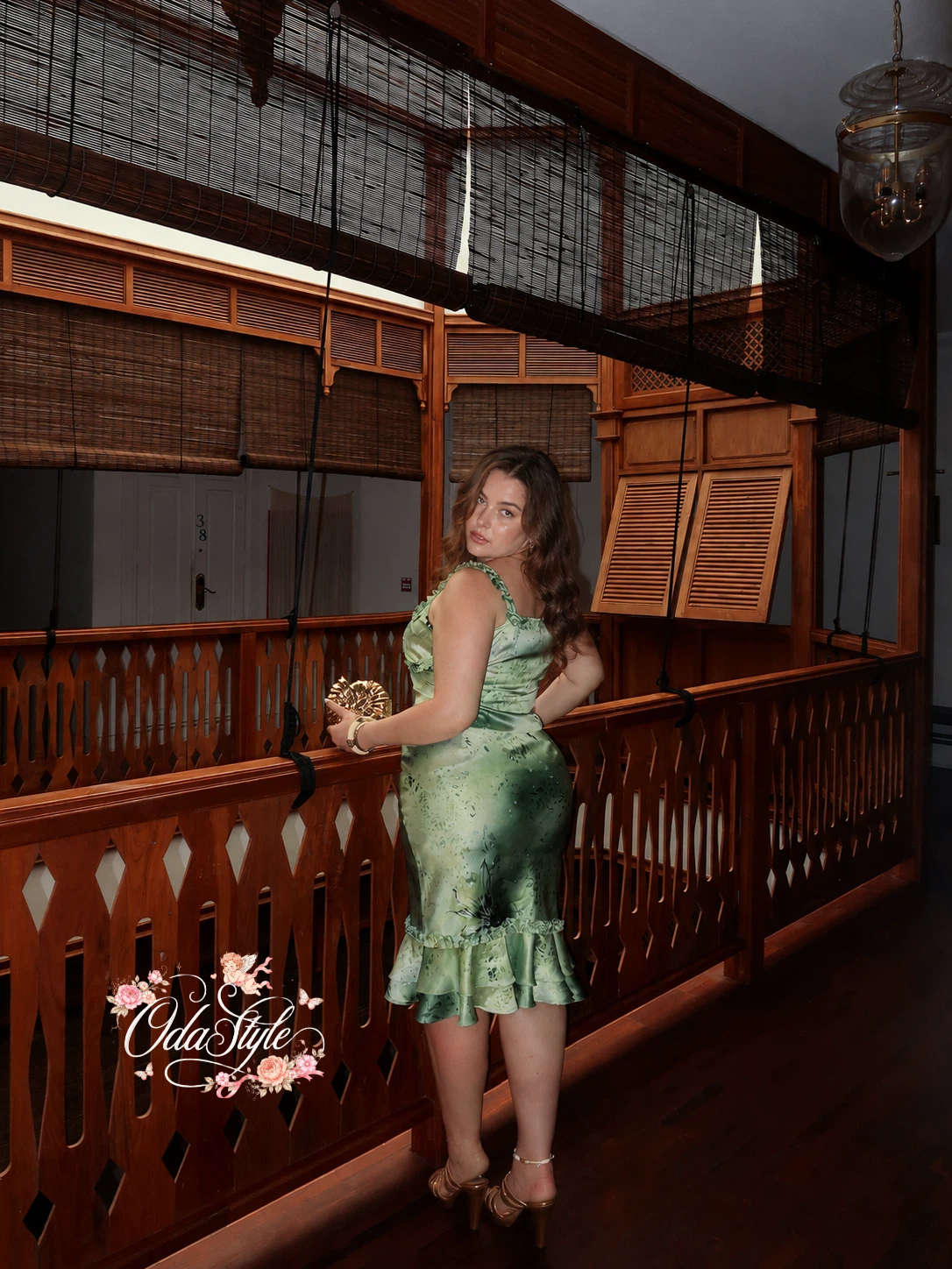 "Emerald Dream: Vintage Floral Cami & Mermaid Skirt Set"