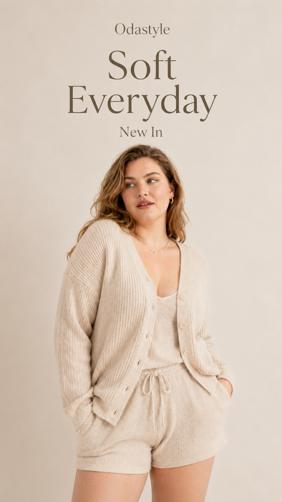 Model in an off-shoulder knitwear campaign