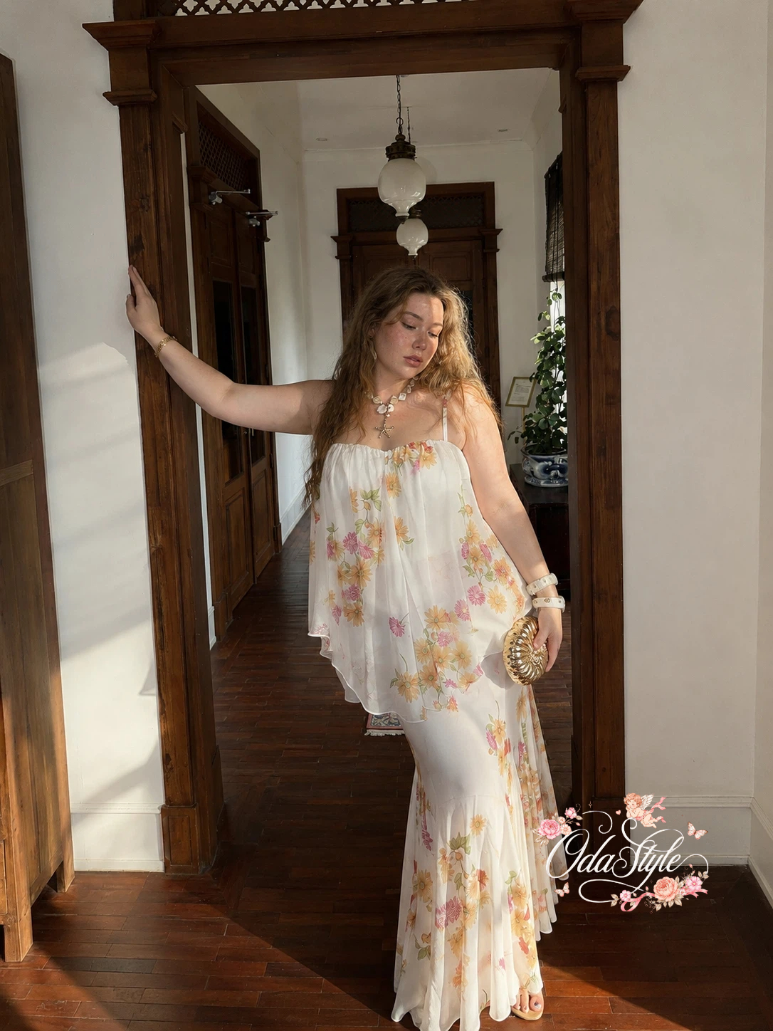 "Chiang Mai Bloom: French-Style Chiffon Co-ord Set"