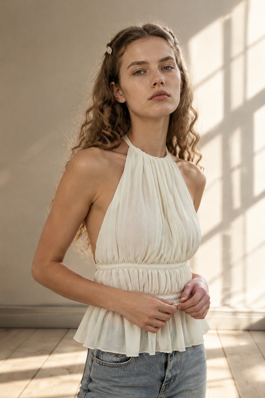 Ivory Halter Peplum Top