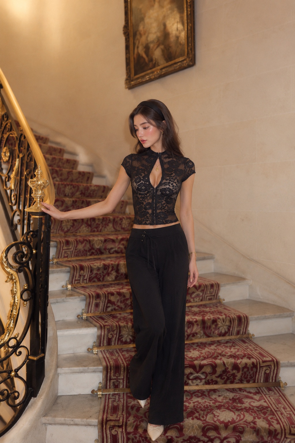 Noir Keyhole Lace Top