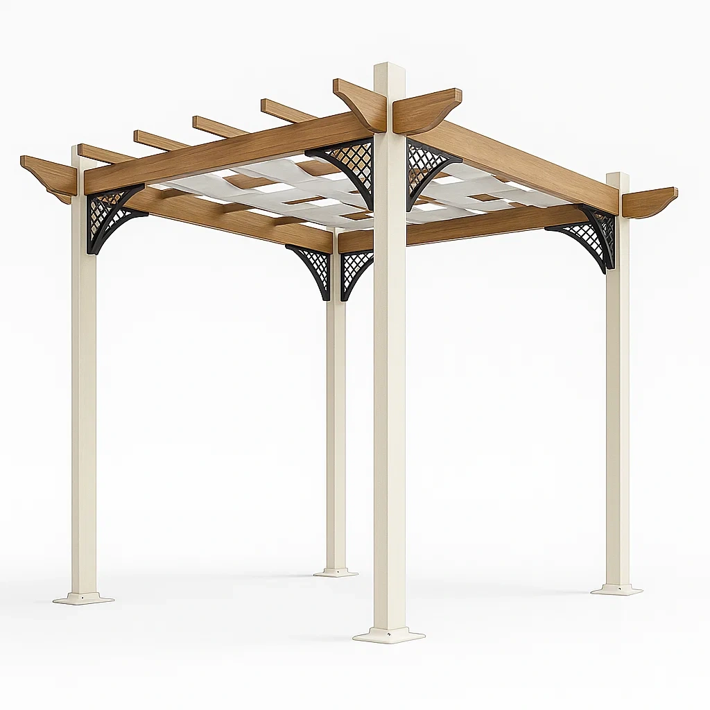 Pergola quadrata in legno e acciaio,300x300x240 cm-granddecora