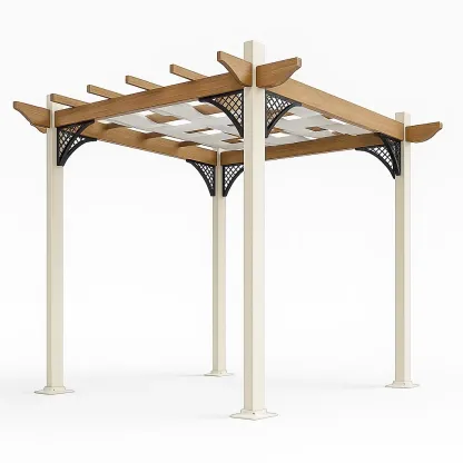 Pergola quadrata in legno e acciaio,300x300x240 cm-granddecora