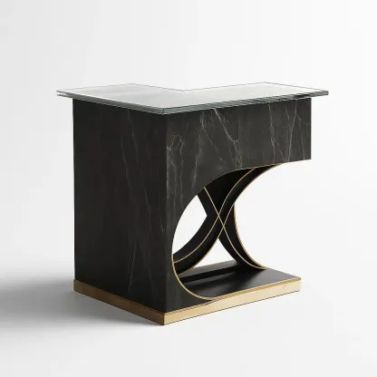 Bancone bar in vetro temperato con base in legno e accenti decorativi-granddecora