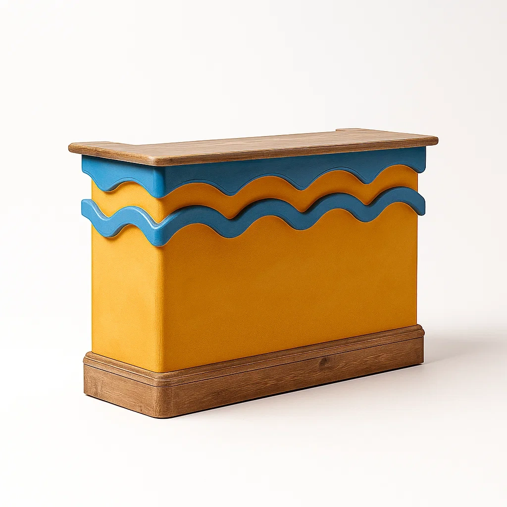 Bancone bar rettangolare in legno con dettagli ondulati-granddecora