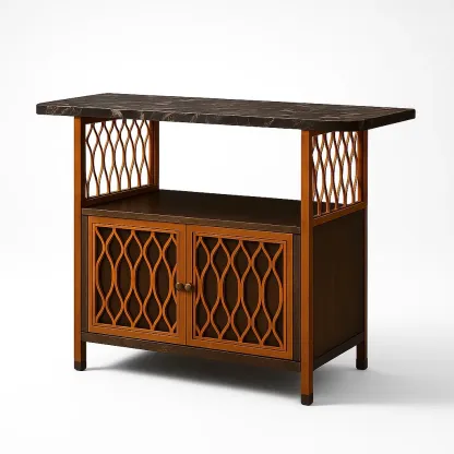 Bancone bar in legno con ripiano in melamina effetto marmo-granddecora