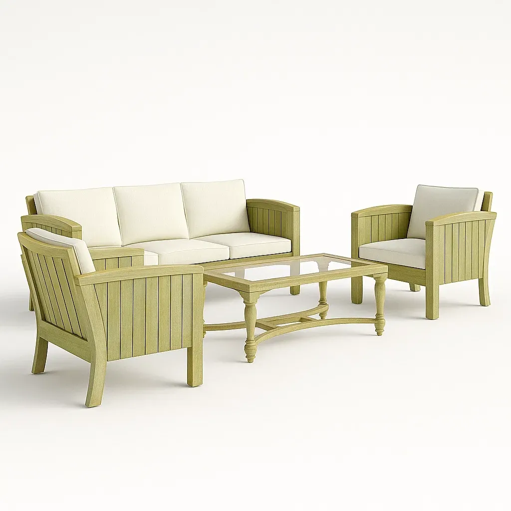 Set divano da soggiorno in legno con cuscini imbottiti-granddecora