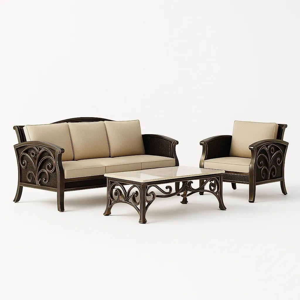 Set divano da terrazza in alluminio con divano,poltrone e tavolino-granddecora