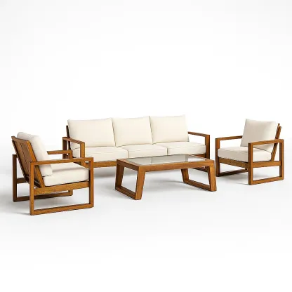 Set divano da terrazza in legno con cuscini in tessuto-granddecora