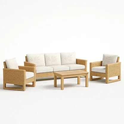 Set divano da terrazza in rattan naturale con tavolino-granddecora