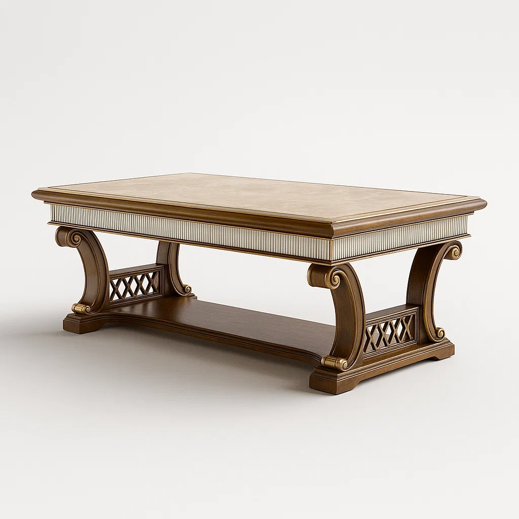 Tavolino da caffè in legno con dettagli decorativi-granddecora