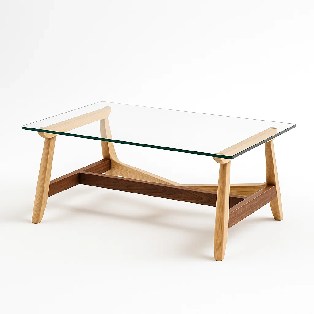 Tavolino da caffè rettangolare in vetro temperato e legno massello-granddecora