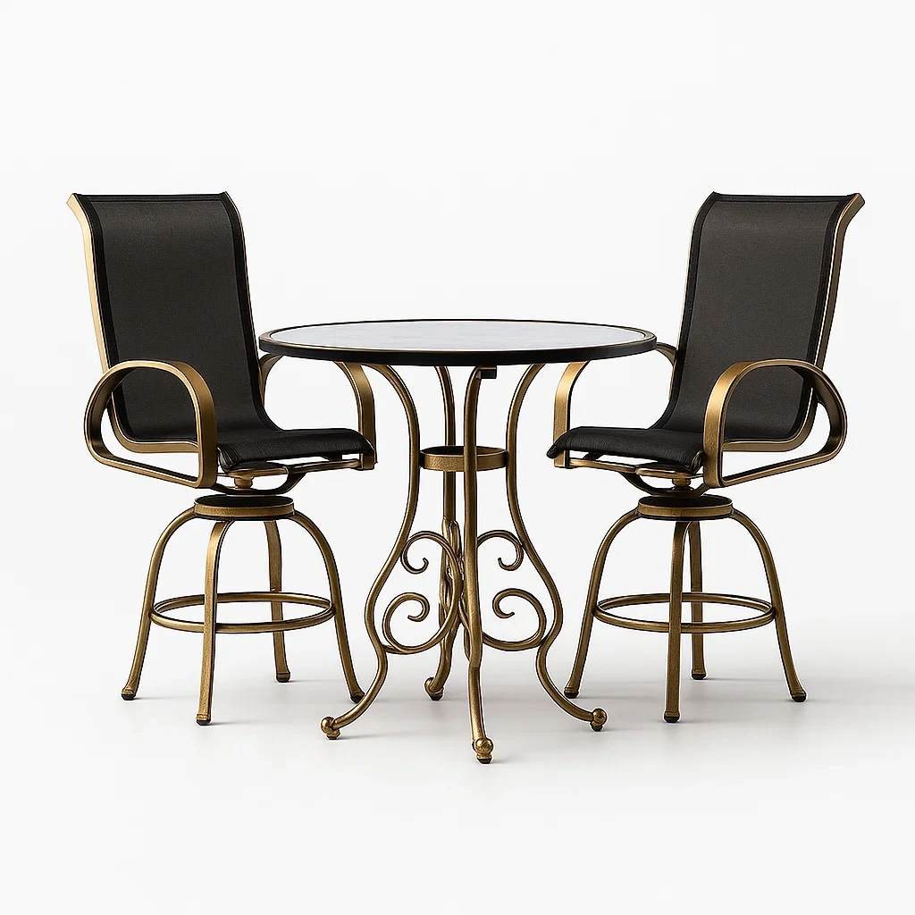 Set tavolo e sedie da terrazza in vetro temperato e metallo con tessuto sintetico-granddecora