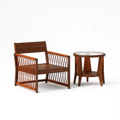 Set tavolo e sedie da terrazza in legno e corda intrecciata con piano in vetro temperato-granddecora