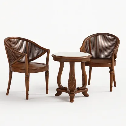 Set tavolo e sedie da terrazza in legno con tavolino rotondo in marmo-granddecora