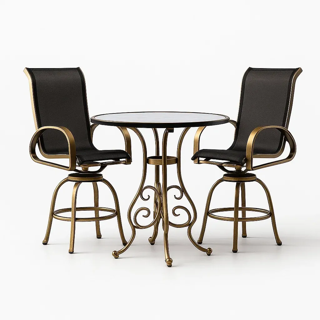 Set tavolo e sedie da terrazza in vetro temperato e metallo con tessuto sintetico-granddecora