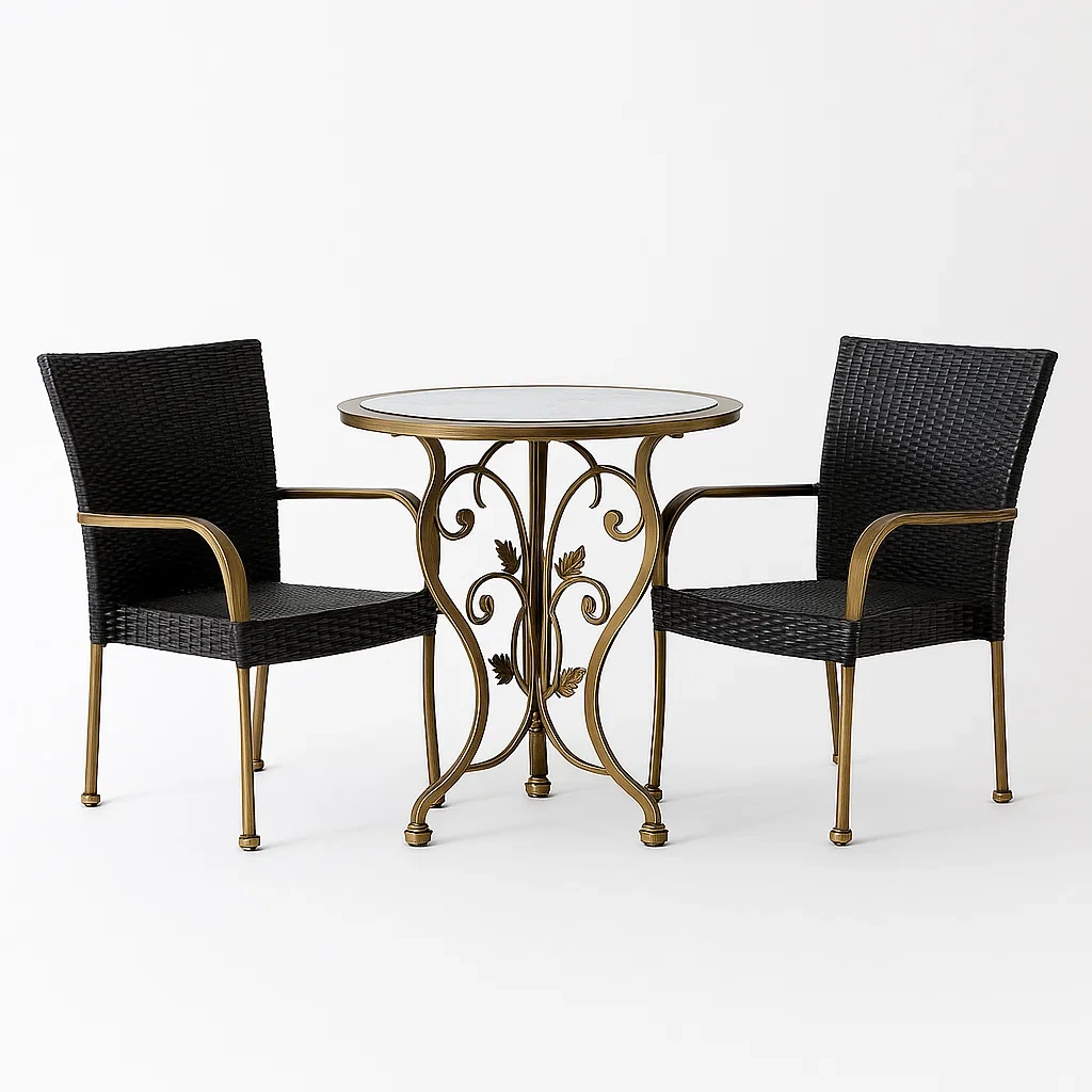 Set tavolo e sedie da terrazza in vetro con sedie in rattan sintetico-granddecora