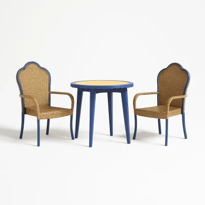 Set da terrazza in legno e rattan sintetico,con 1 tavolo e 2 sedie-granddecora