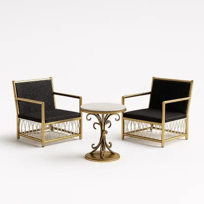 Set tavolo e sedie da terrazza con tavolino da caffè rotondo e poltrone con braccioli-granddecora