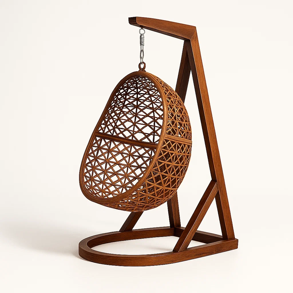 Sedia a uovo da terrazza in rattan con struttura in legno-granddecora