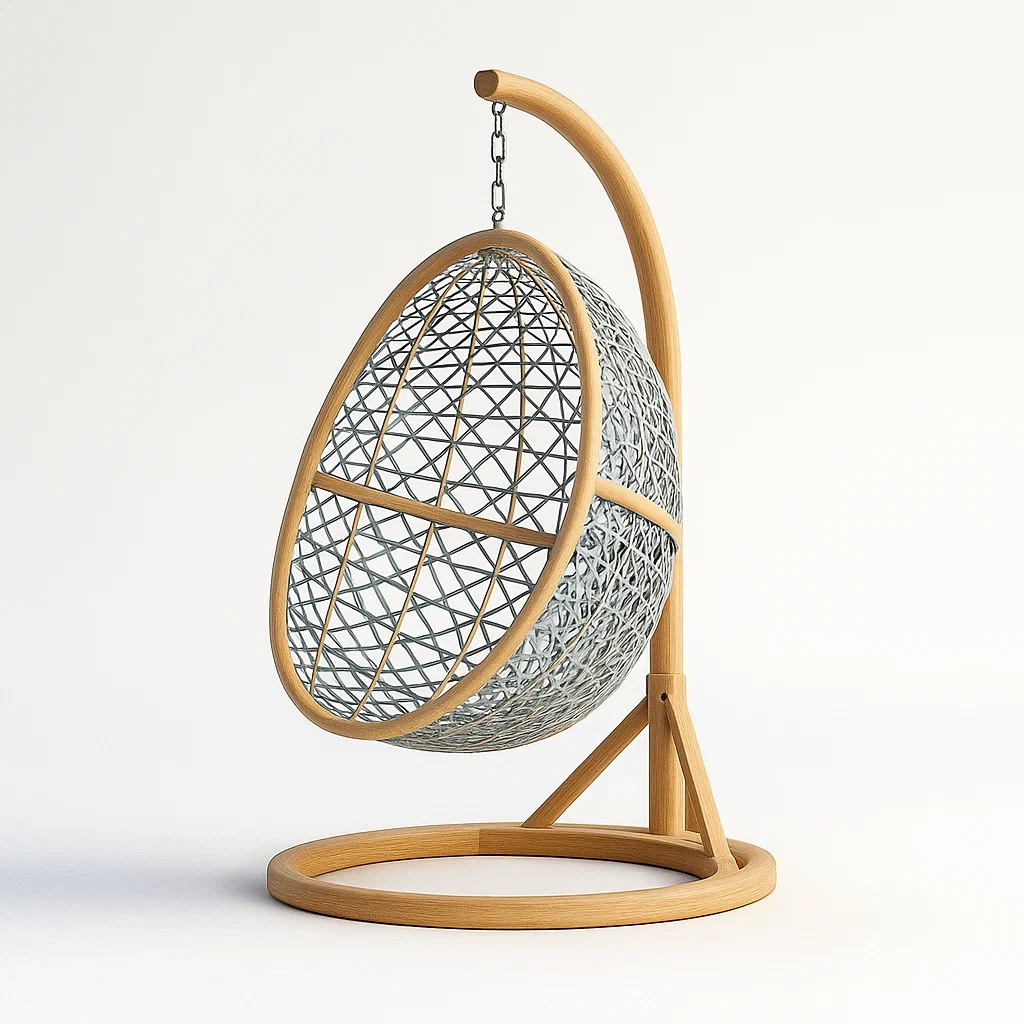 Sedia a uovo da terrazza in rattan,acciaio e legno-granddecora