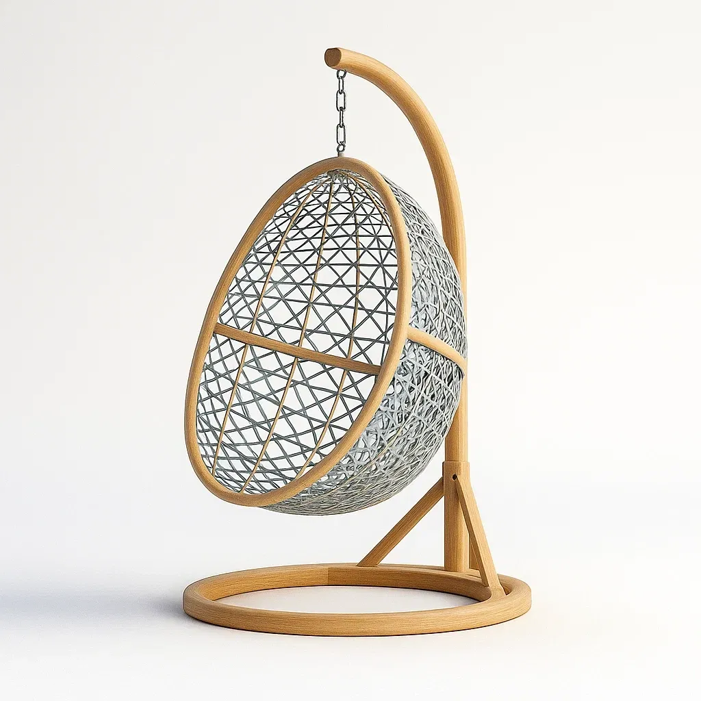 Sedia a uovo da terrazza in rattan,acciaio e legno-granddecora