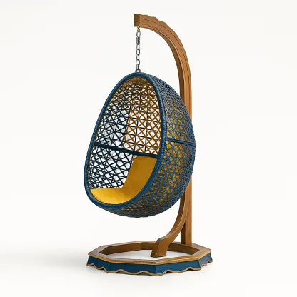 Sedia a uovo da terrazza in legno e rattan con cuscino-granddecora