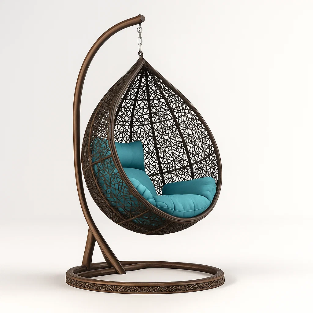 Sedia a uovo da terrazza in rattan sintetico con cuscino,195x105x105 cm-granddecora