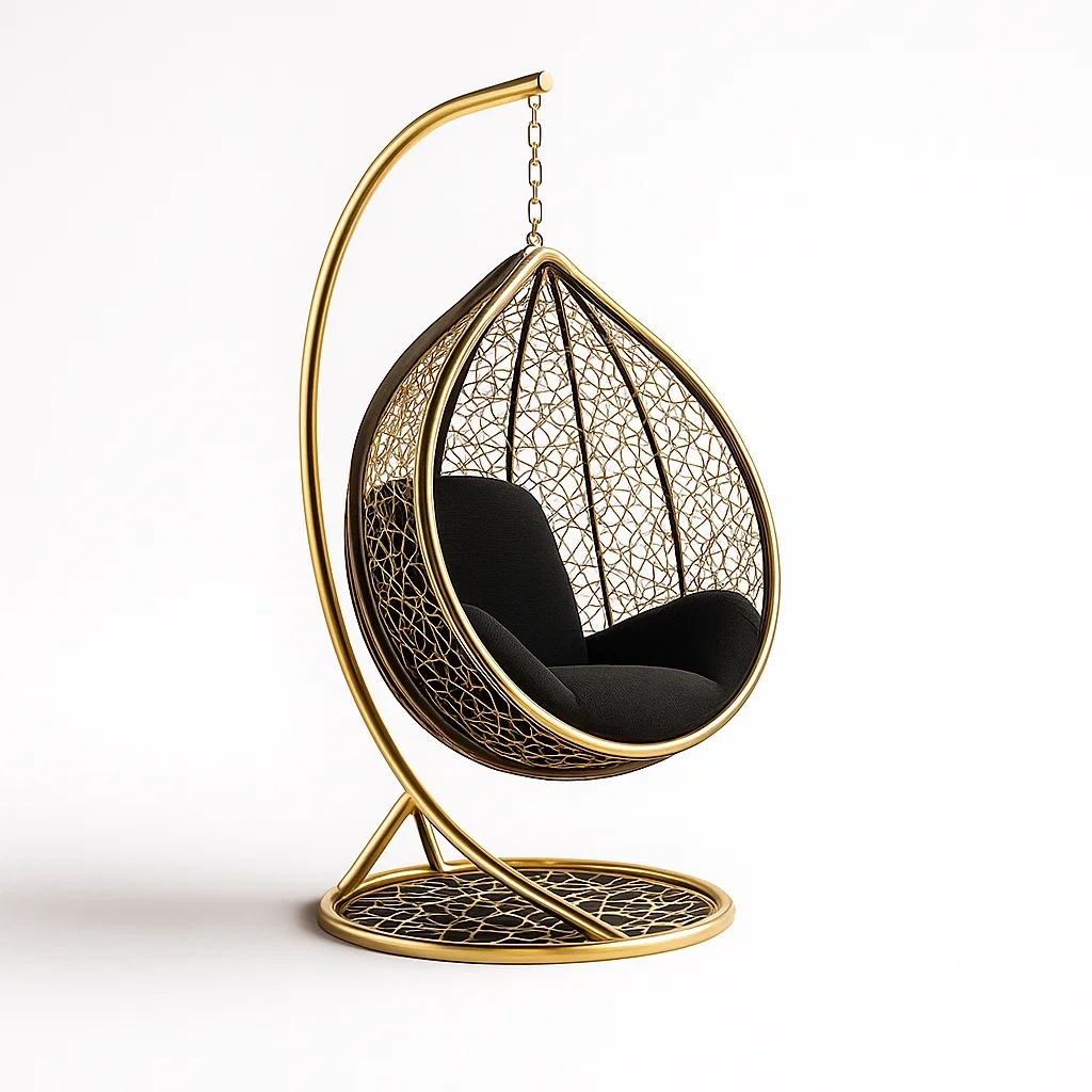 Sedia a uovo da terrazza in metallo con cuscino-granddecora