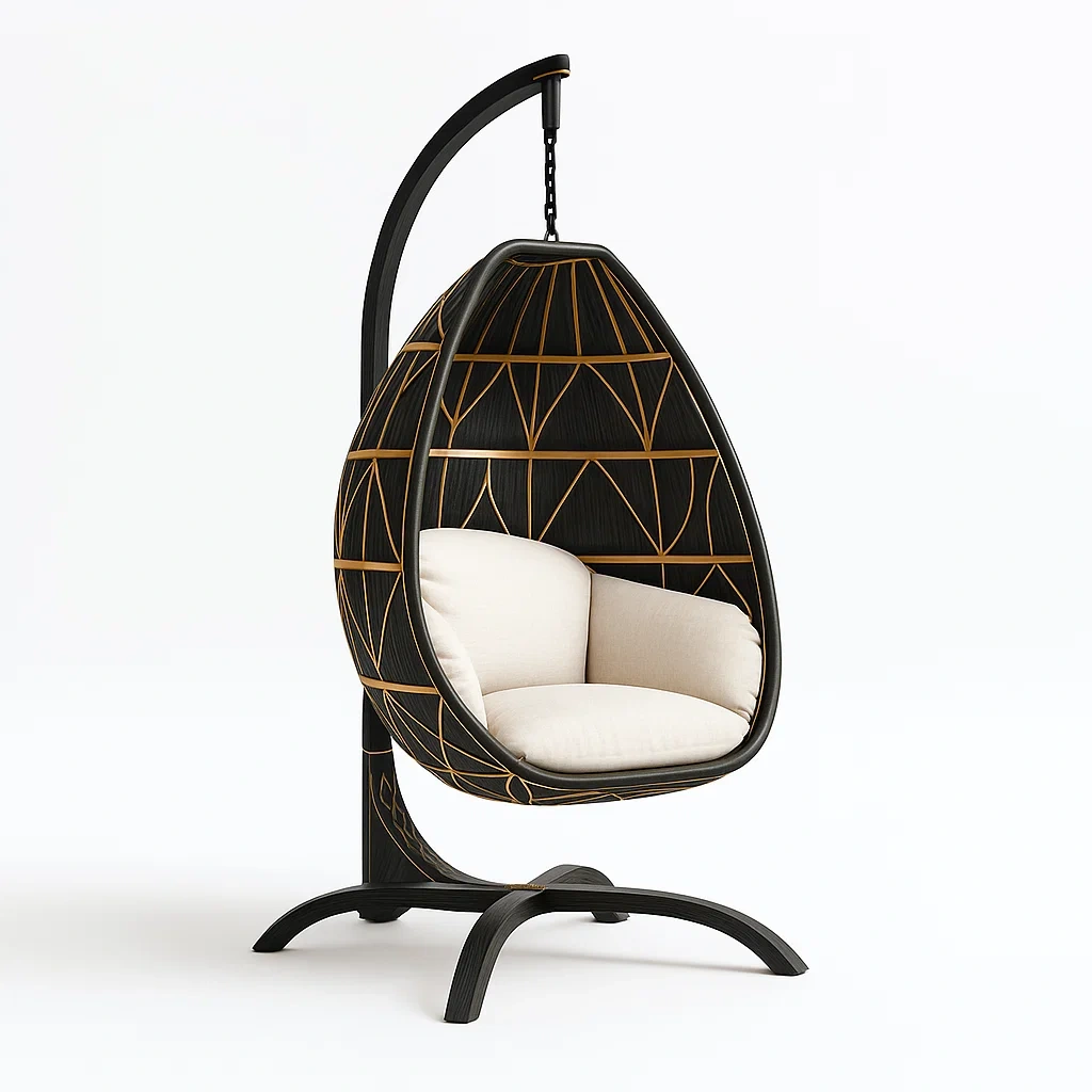 Sedia a uovo da terrazza in rattan sintetico con cuscino-granddecora