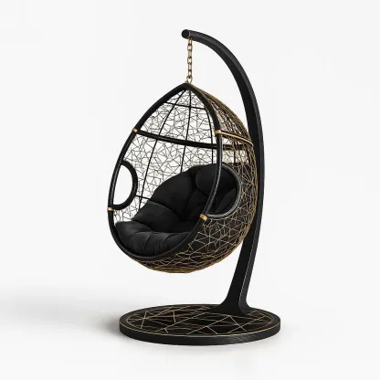 Sedia a uovo da terrazza in metallo e rattan con cuscino in poliestere-granddecora