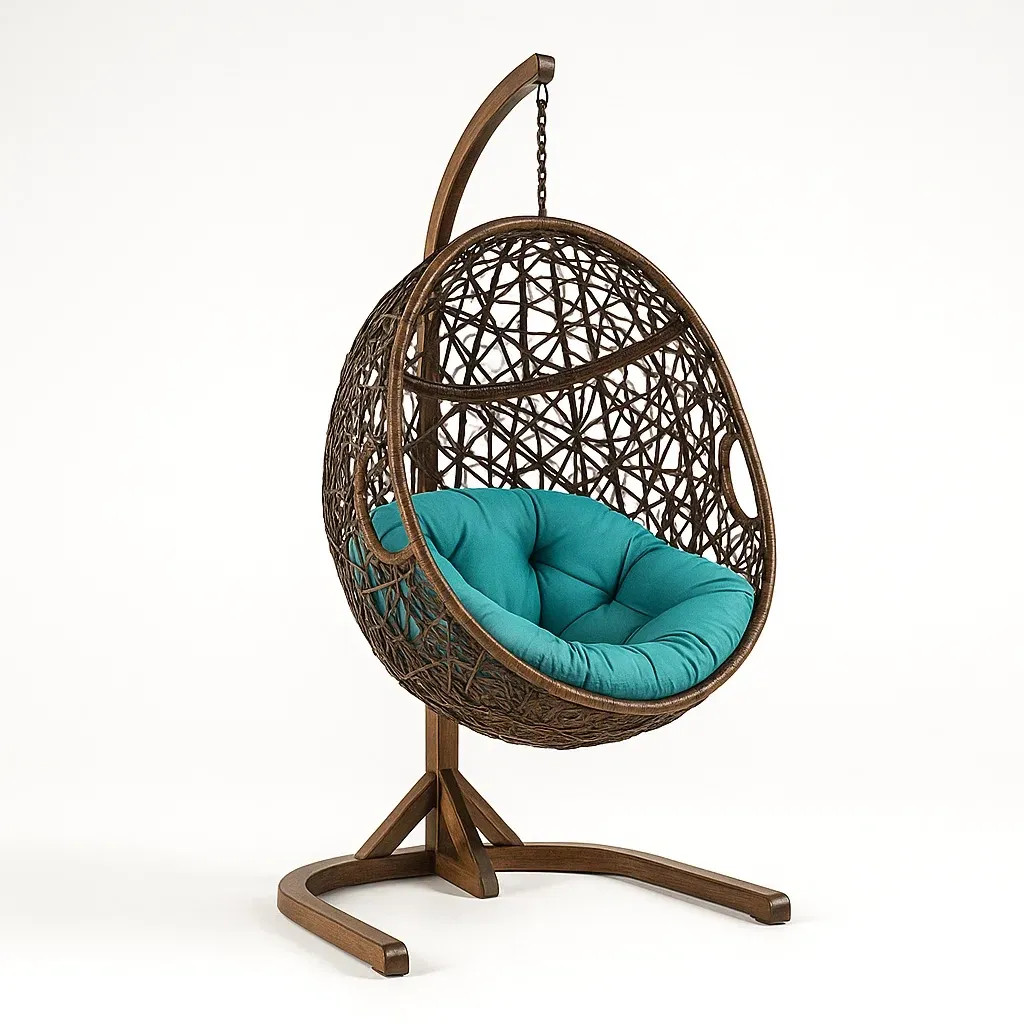 Sedia a uovo da terrazza in rattan con cuscino in poliestere-granddecora