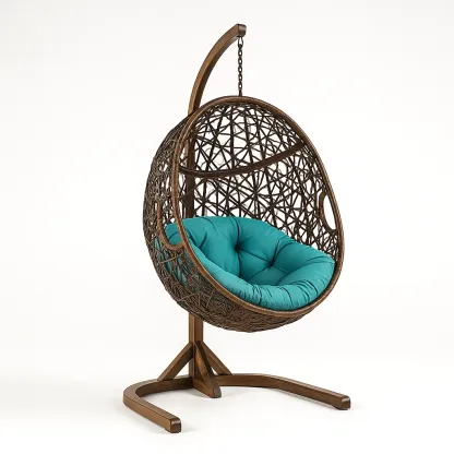 Sedia a uovo da terrazza in rattan con cuscino in poliestere-granddecora