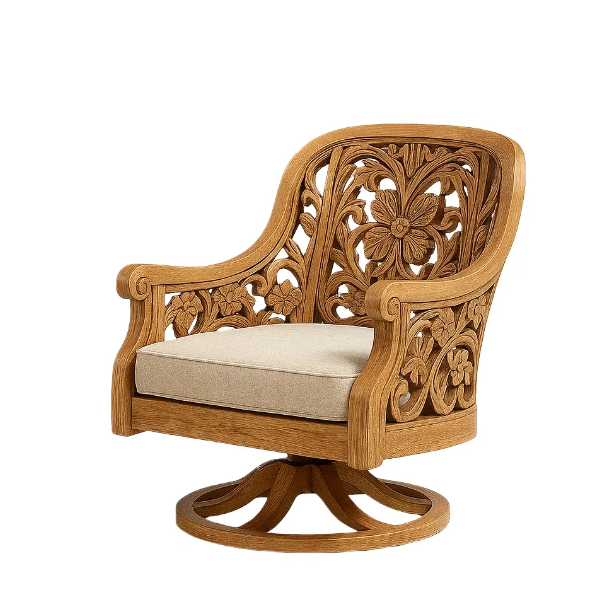 Sedia girevole in legno con cuscino in poliestere,80x75x90 cm-granddecora