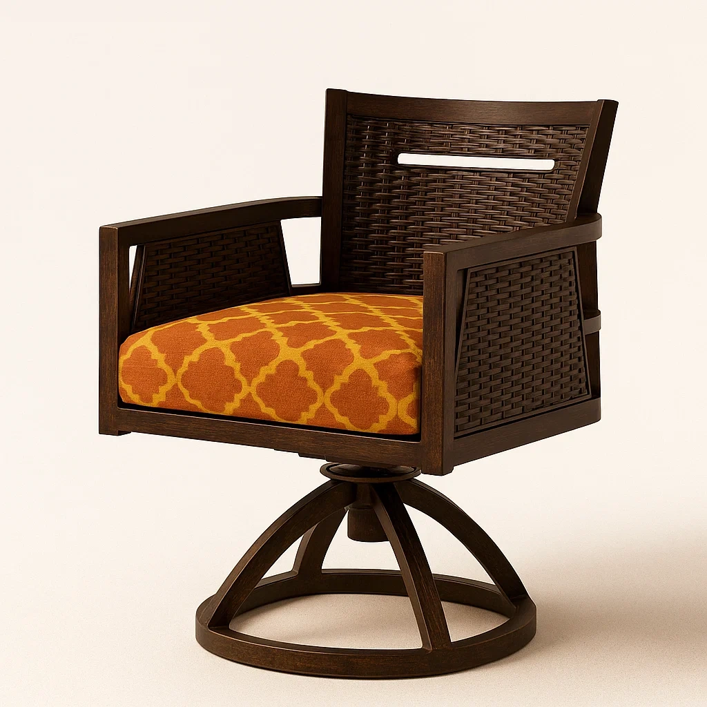 Sedia girevole in legno con cuscino in poliestere-granddecora